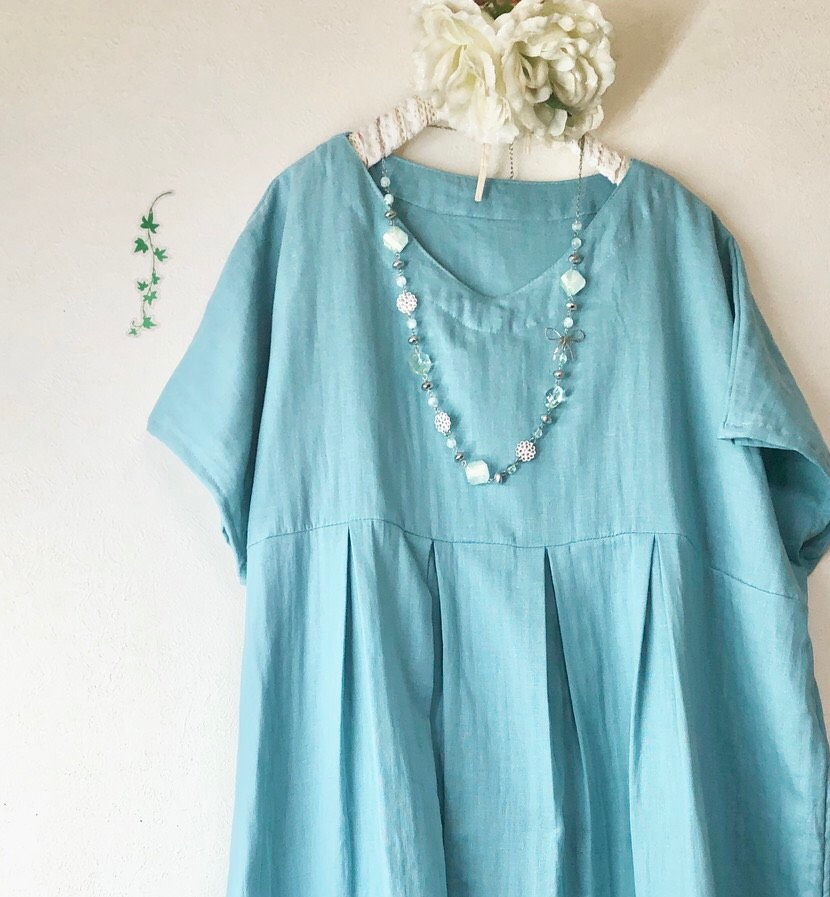 ★★超ゆったりシルエット★ふわふわ大人のダブルガーゼ ワンピース★アクアブルー