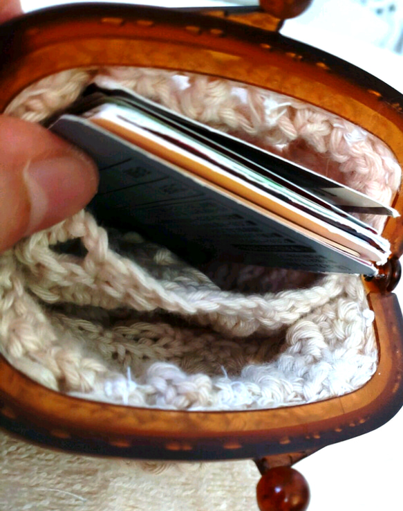 オーガニックコットン 草木染め 手編み がま口 小銭入れ カード入れ コインケース カードケース ミニポーチ 5枚目の画像