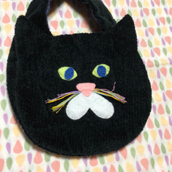 【NEW】 ばんざい黒猫スタイ☆ふわふわタオル生地ver 2枚目の画像