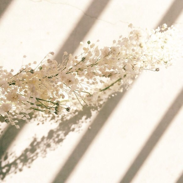 プリザーブド ×ドライフラワー かすみ草 花冠 3枚目の画像