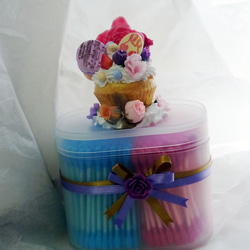 スイーツデコ　綿棒ケース　～ふわふわ薔薇カップケーキ～ 2枚目の画像
