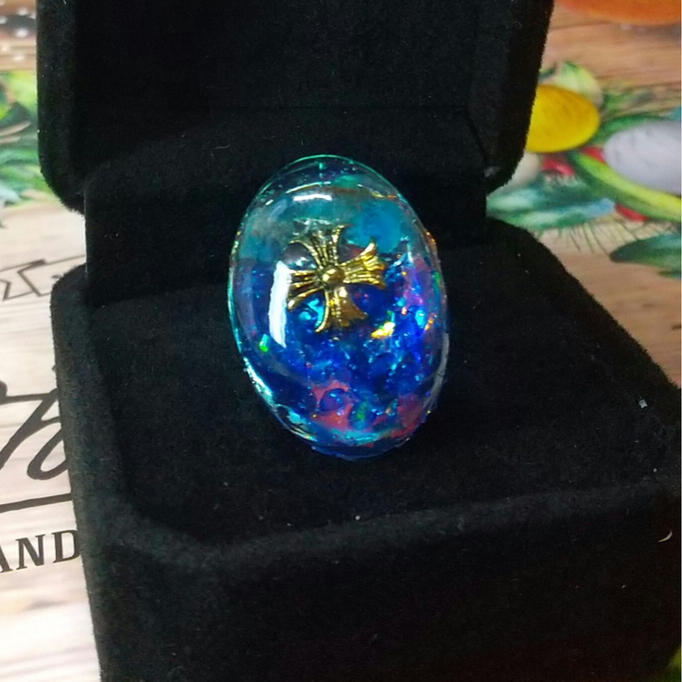 リング✨クロスアパタイト ✨オルゴナイトレジンリング