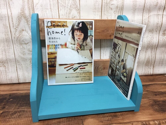 ハンドメイド コーナーラック ターコイズ×ホワイト×ウォルナット