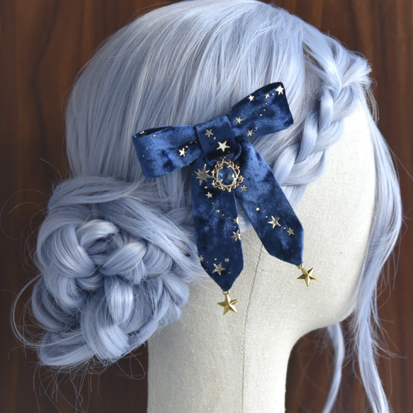 2wayリボン【星空ピエロ】◇ブローチ＆髪飾り/ヘアーアクセ ブローチ