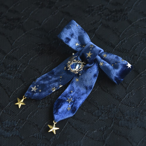 2wayリボン【星空ピエロ】◇ブローチ＆髪飾り/ヘアーアクセ ブローチ
