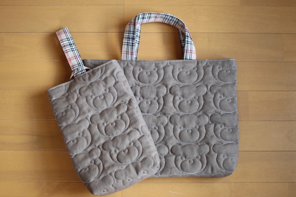 【受注生産】お洒落☆くまちゃんのレッスンバッグ&シューズバッグ（ブラウン）