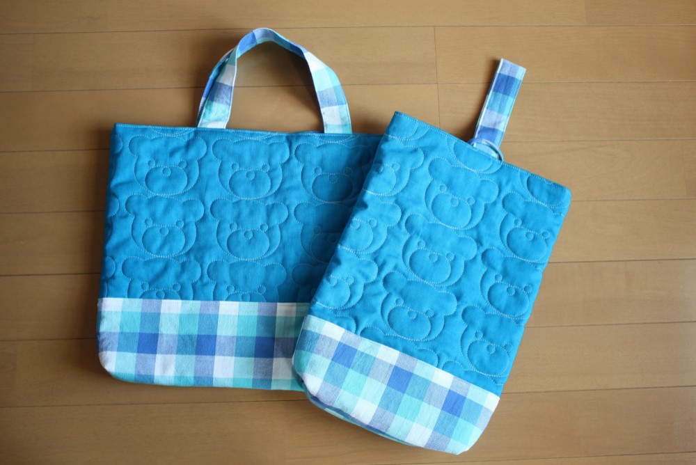 【受注生産】入園2点セット（ターコイズ/ブルーチェック）