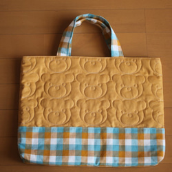 即納可】キュート☆水色のくまちゃんキルティングのレッスンバッグ