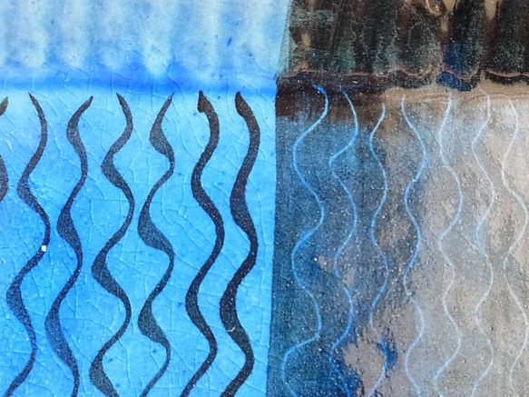 藍色釉線句子方形器皿1 第1張的照片
