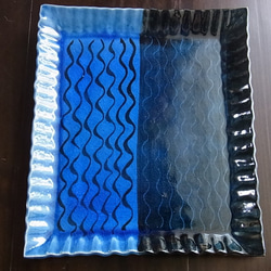 藍色釉線句子方形器皿1 第2張的照片