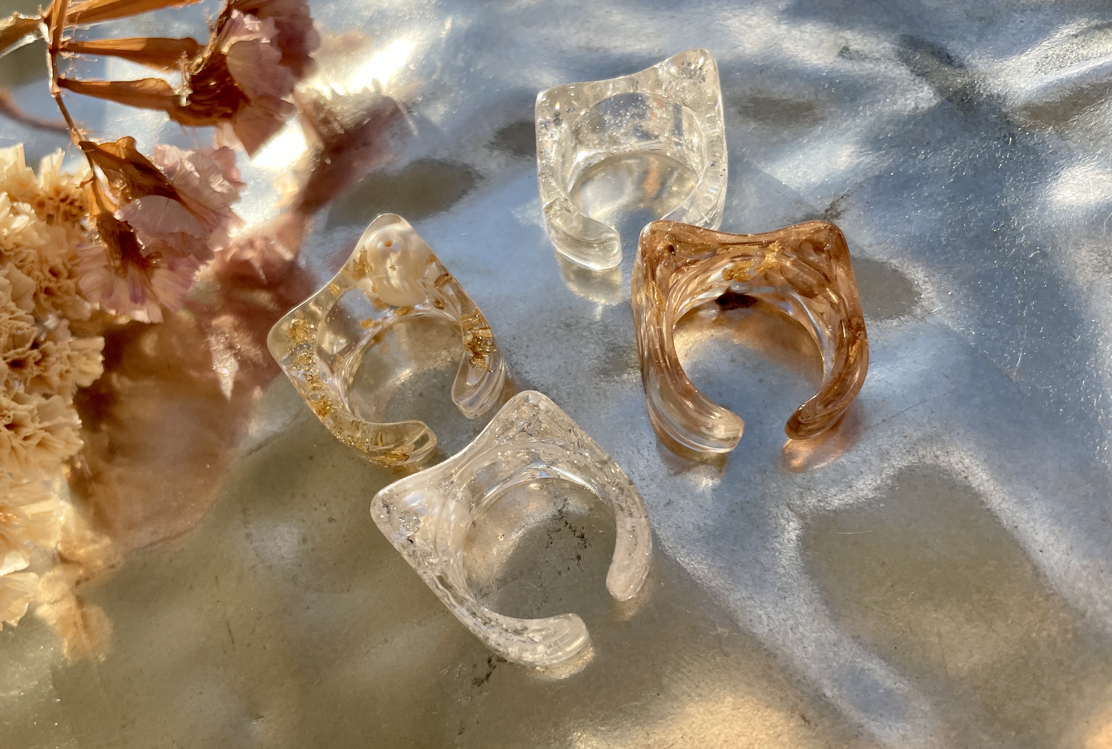 クリアリング 指輪 レジン 淡色 シェル No.09 ラテ ハンドメイド 指輪 No.09 ラテ クリアリング ハンドメイド 淡色 レジン シェル