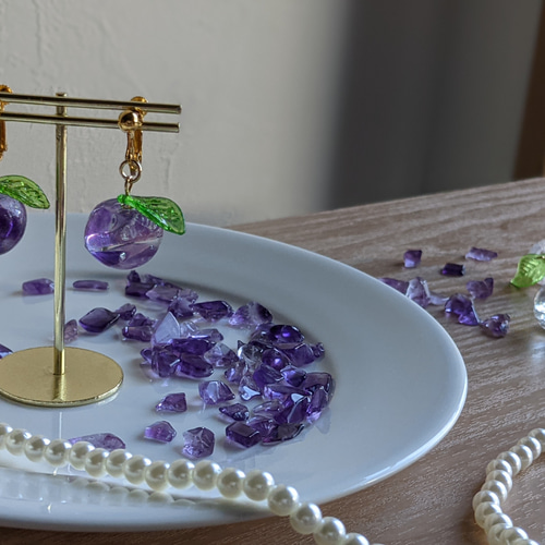 【129】アメジスト（紫水晶）＋水晶ピアス/イヤリング天然石ビーズ現品 129】アメジスト（紫水晶）＋水晶ピアス/イヤリング天然石ビーズ