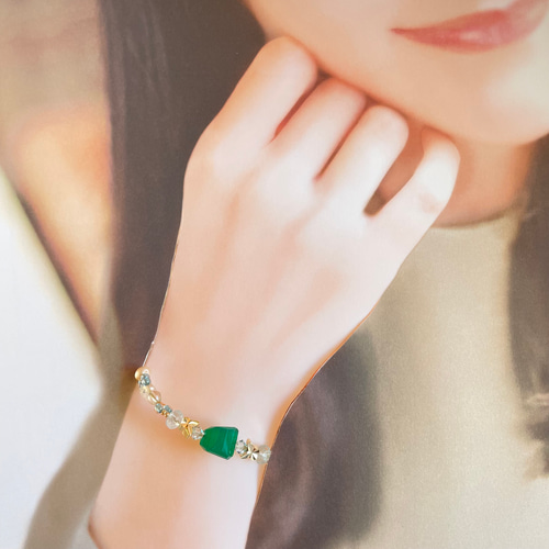 16kgp グリーンオニキス 天然色トパーズ ダブルマンテルブレスレット