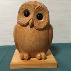 一刀彫  フクロウの置物 未使用】一位一刀彫 ふくろう 置物 木彫り イチイ 伝統工芸