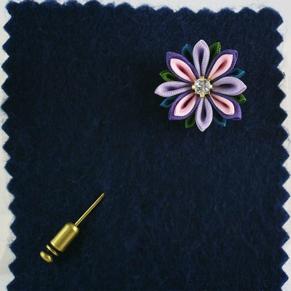 つまみ細工 手染めシルク お花のハットピン ピンブローチ ラペルピン sbr-30 4枚目の画像