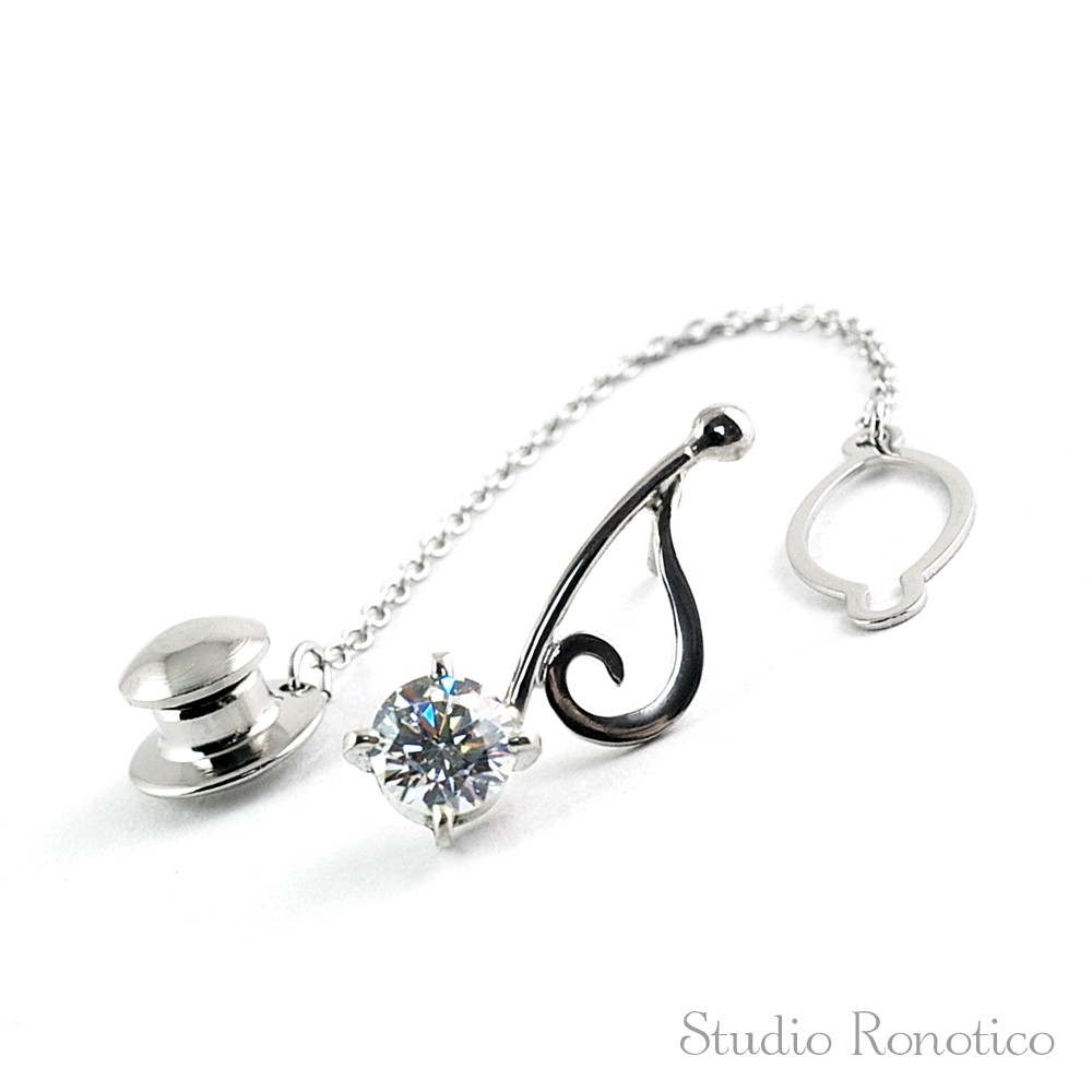 silver925 音符のタイタック ラペルピン ジルコニア 6.5mm 1カラット