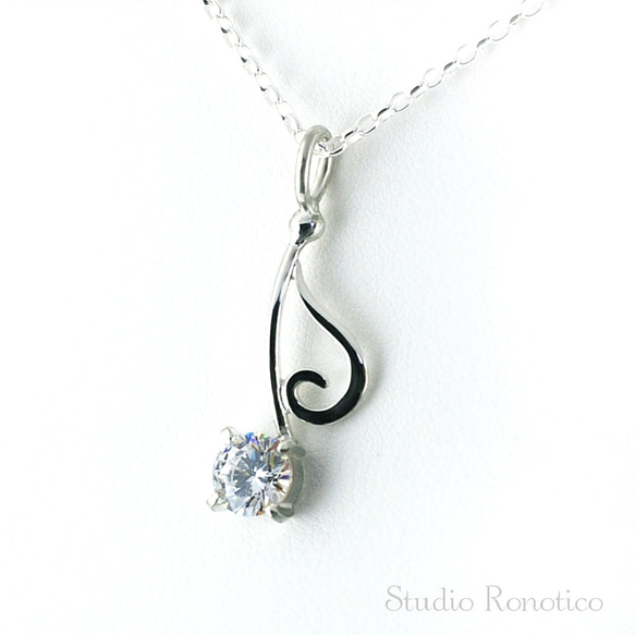 Silver925 ジルコニア音符ネックレス 6.5mm 1カラット pn-129