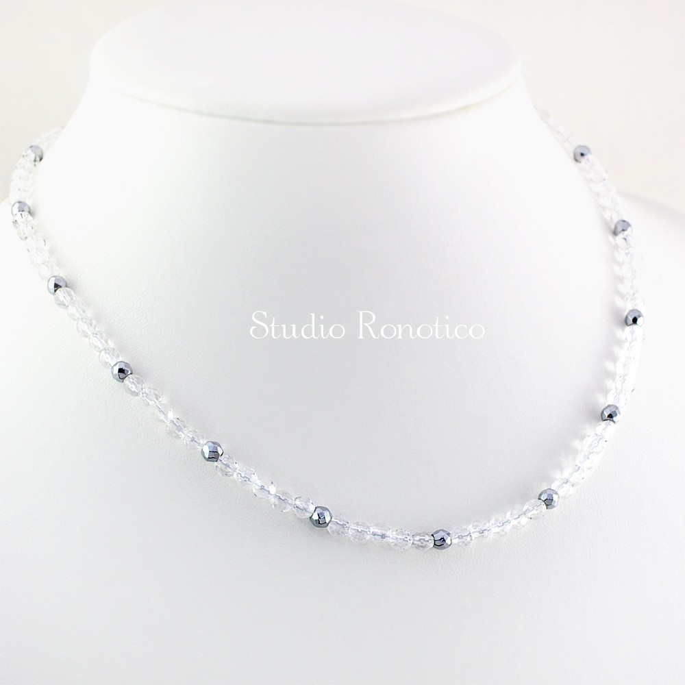 水晶64面カットのキラキラお洒落な天然石磁気ネックレス