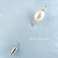 本真珠 淡水パール スワロフスキービーズの ピンブローチ ハットピン ラペルピン 3枚目の画像