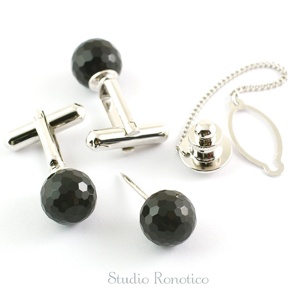 オニキス ミラーボールカット 10mm カフスボタン タイタック セットアップ