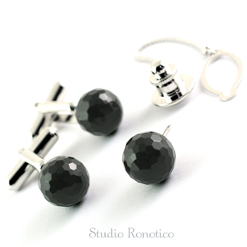 オニキス ミラーボールカット 10mm カフスボタン タイタック セットアップ