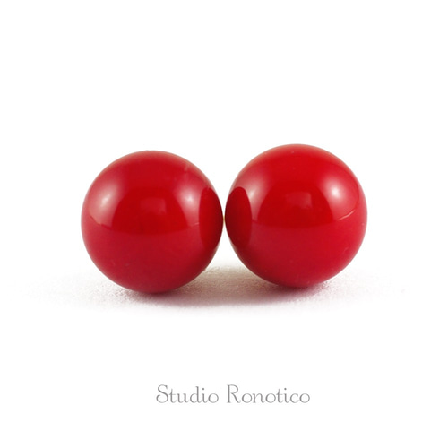 血赤珊瑚 12mm 丸玉タイタックピン（Blood Coral K18血赤珊瑚