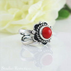 silver925 オリエンタル 珊瑚 シルバーリング #13 指輪・リング