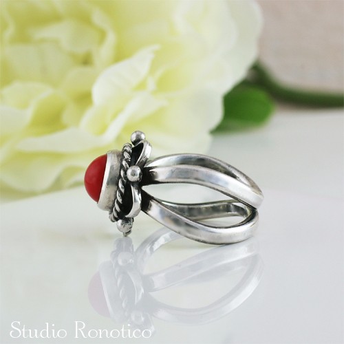 silver925 オリエンタル 珊瑚 シルバーリング #13 指輪・リング