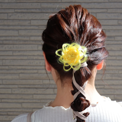 超激安 イエロー】❤︎ヘアアクセサリー エクステ 髪飾り フルール ヘアエクステンション・かつら・アクセサリ