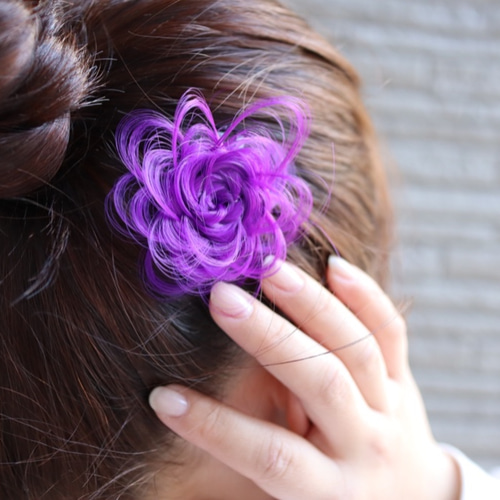 パープル】 ❤︎ヘアアクセサリー エクステ 髪飾り フルールヘアー 花 