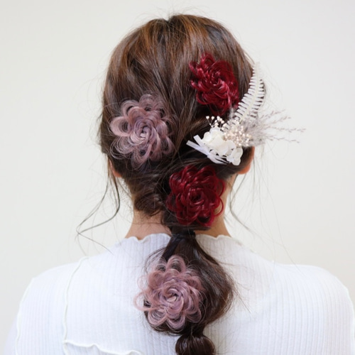 専用【ワイン】❤︎ヘアアクセサリー エクステ 髪飾り フルール