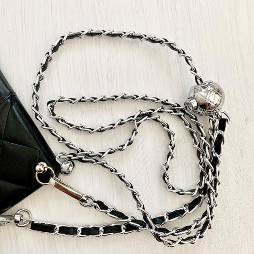 高級PUレザー シルバーチェーン スマホショルダー 肩掛け ショルダー