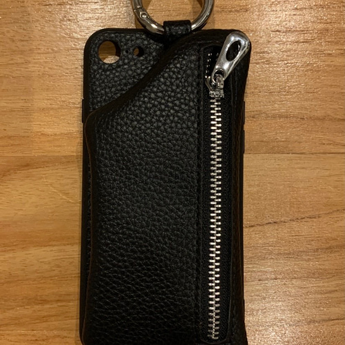 レザー iPhoneケース スマホショルダー ボールチェーン ブラック