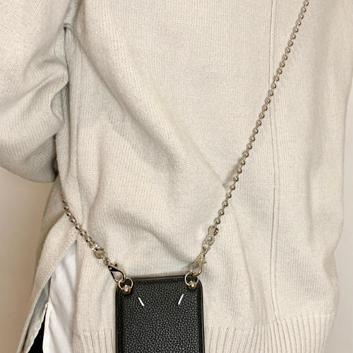 ボールチェーン レザー ブラック スマホショルダー シルバー