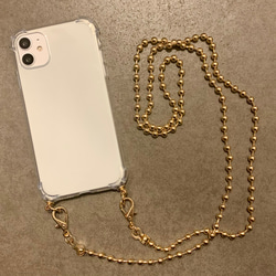 ボールチェーン スマホショルダー ゴールド シルバー　ストラップ クリアケース iPhoneケース ショルダーストラップ 2枚目の画像