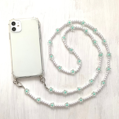 スマホショルダー ビーズ パール お花 ストラップ トルコ