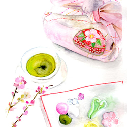 ポストカード3枚セット　No.84 春の干菓子と三色あられ＆煎茶 1枚目の画像