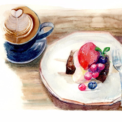 ポストカード3枚セット　No.9 ガトーショコラ木苺のシャーベット添え&カフェオレ 1枚目の画像