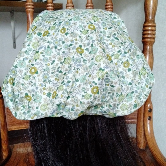 ♥SOLD!♥【36】医療帽子 　ケア帽子 　バンダナキャップ 〈グリーン花柄:ダブルガーゼ〉 3枚目の画像
