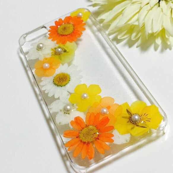 押し花スマホケース＊arch-orange＊ 3枚目の画像