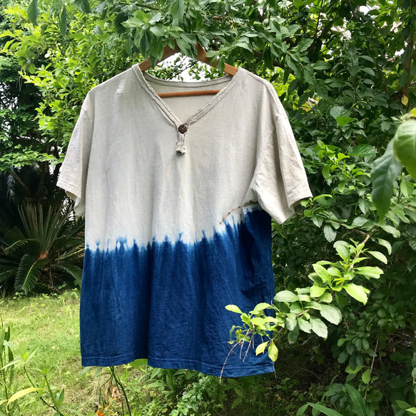 藍染】【ヘンプコットン】メンズ 大きめ 半袖カットソー Tシャツ