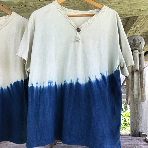 藍染】【ヘンプコットン】メンズ 大きめ 半袖カットソー Tシャツ 【父