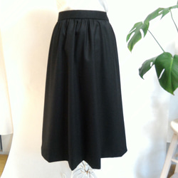 ウールのフレアーギャザースカート　黒　裏地付き　サイズオーダーあり 1枚目の画像