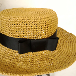 　リボンの麦わら帽子　カンカン帽　  Lサイズ　⑤ライトブラウン 3枚目の画像
