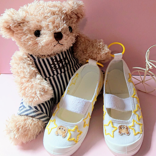 オーダー可能☆上履き(上靴) 刺繍 手縫いデコレーション☆スターBEAR 