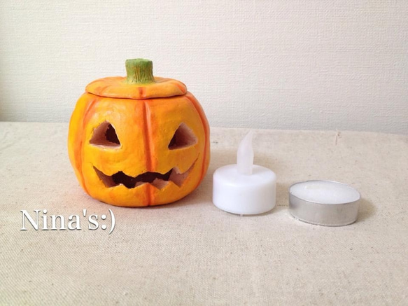 ハロウィンおばけカボチャのキャンドルホルダー♪キャンドル付き 1枚目の画像