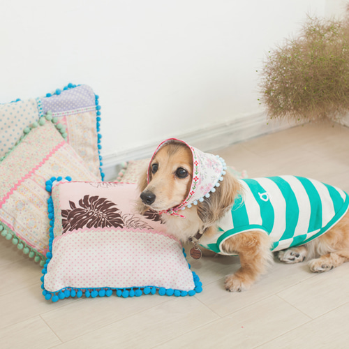 小型犬用、カーリー風☆バブーシュカ・バンダナ☆ボンボンつき ペット