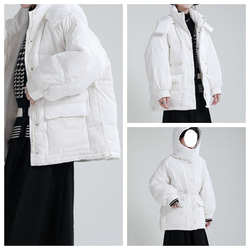 新しい冬のデザインの白いフード付きの厚いダウンジャケット 3枚目の画像