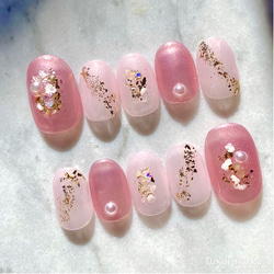 オーダーネイルチップ　シンプルニュアンスピンクパールワンホン推しno.44 オーダーネイルチップ シンプルニュアンスピンクパールワンホン推しno