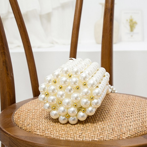 ブラック パールバッグ ショルダービーズバッグ 3Wayミニトート | Baginning アイボリー パール風ビーズ ハンドバッグ